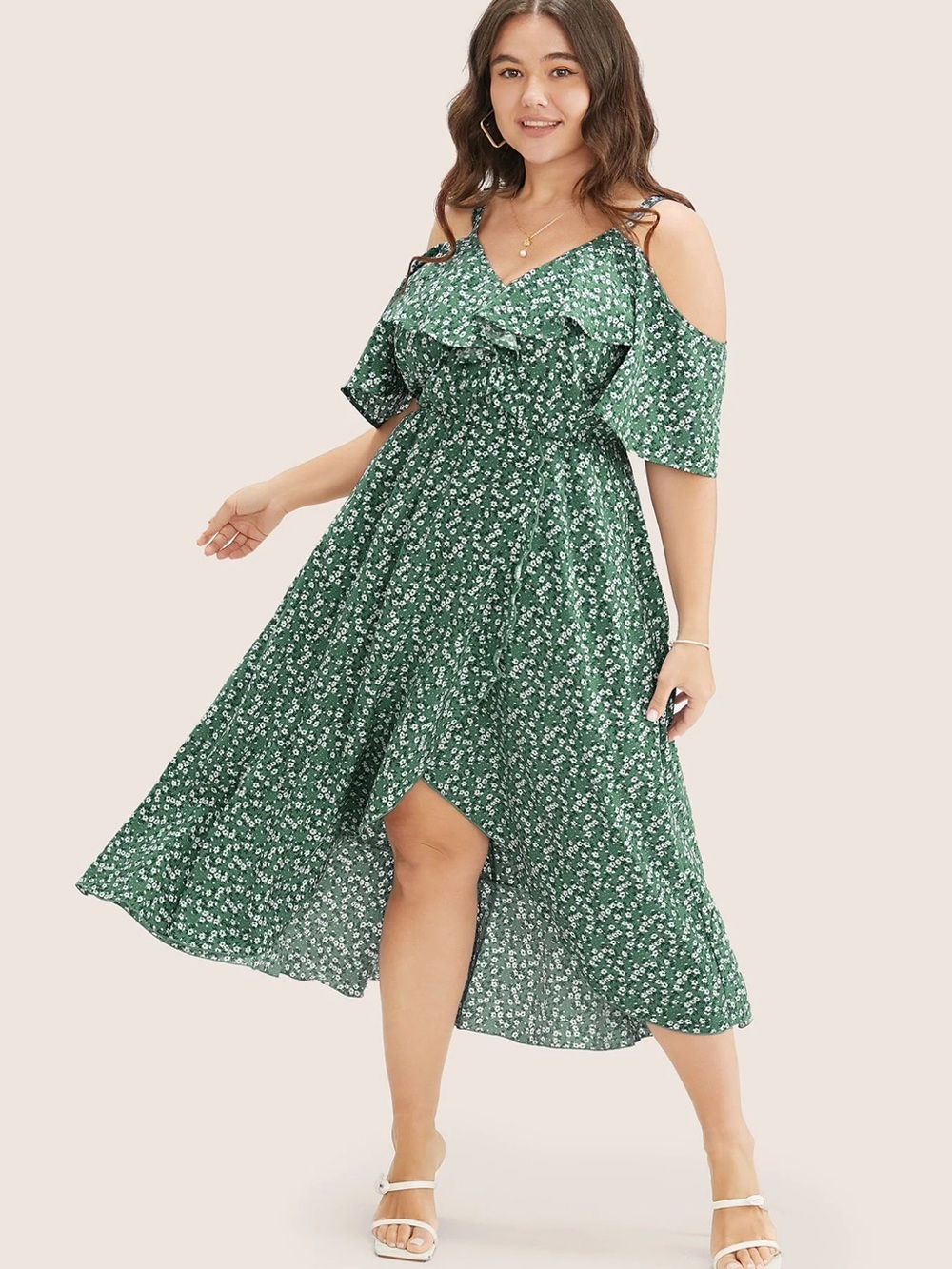 NWT! BloomChic Ditsy Floral Pocket Wrap Cold Shoulder Ruffle Dress Size 2X